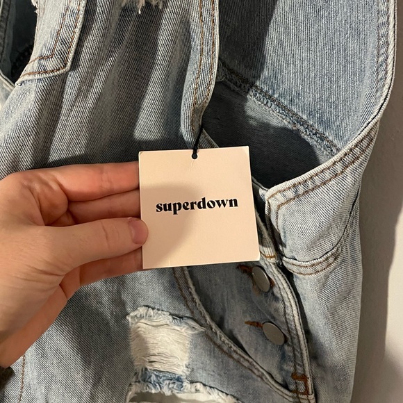 Superdown Megan Distressed Short Overalls - Picture 6 of 7